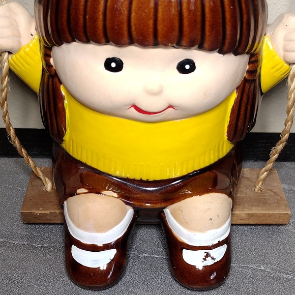 Vintage JSNY Taiwan Girl and Boy on a Swing Planters Set/2 - Picture 3 of 16